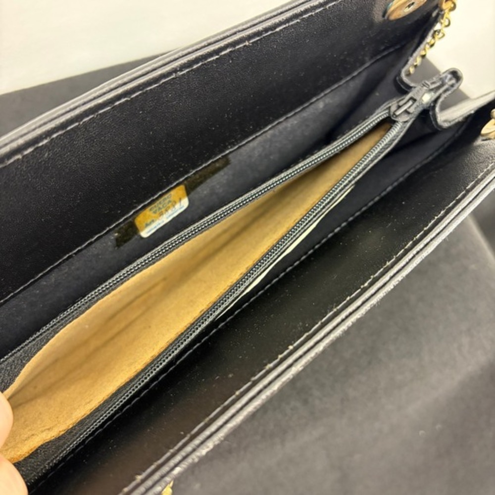Black Leather Clutch Vintage Cuero Vaca Chain Purse Gold Logo Handbag Argentina - Picture 6 of 15